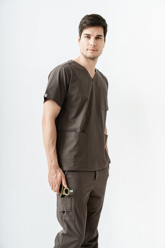 PAT-MED 'JOY' Premium Men's Scrub Top DARK OAK