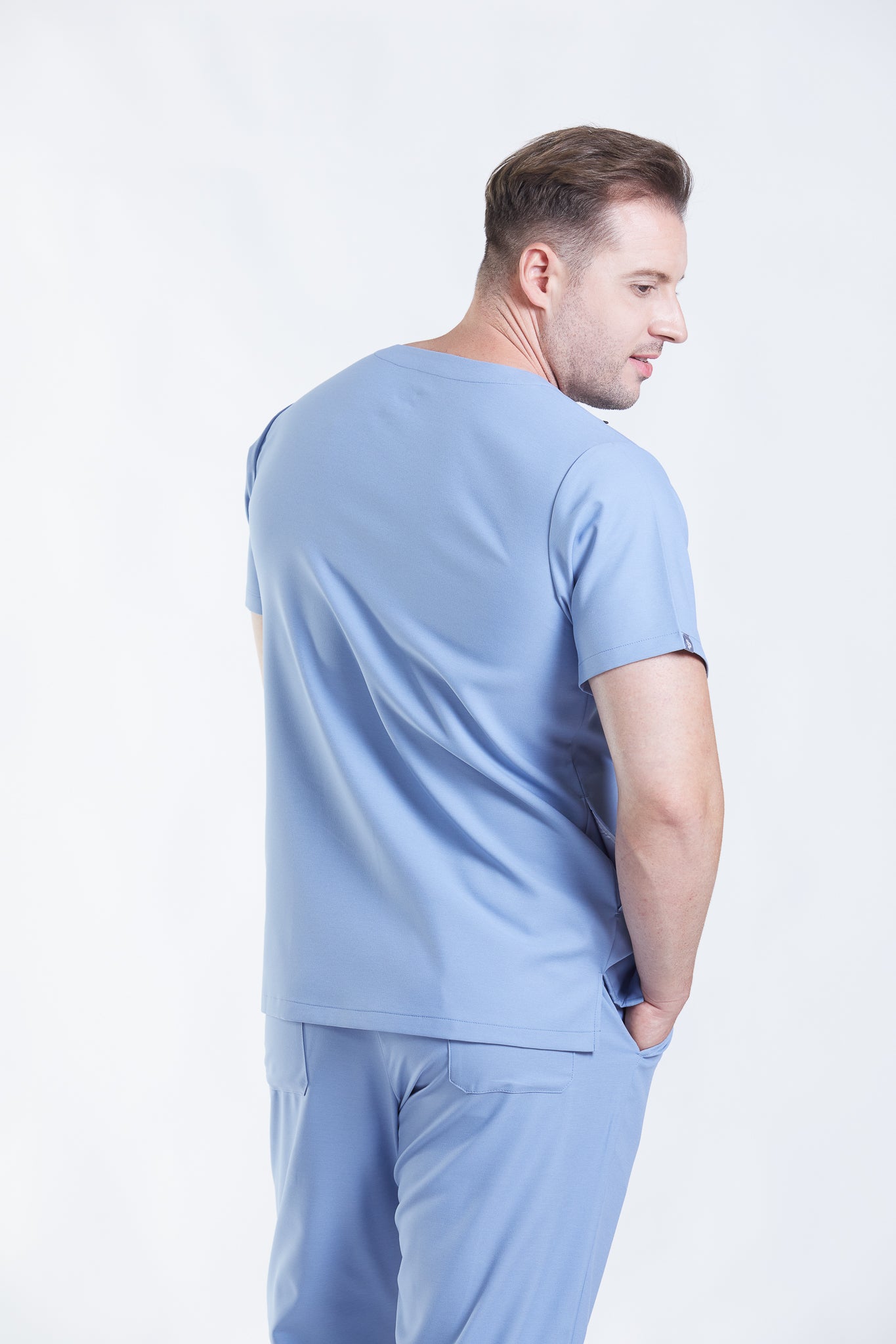 PAT-MED 'COMFY' Men's Scrub Top AQUA BLUE