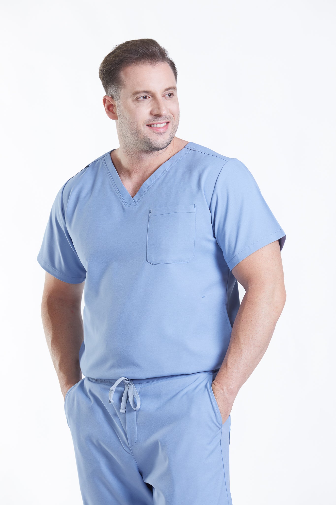 PAT-MED 'COMFY' Men's Scrub Top AQUA BLUE